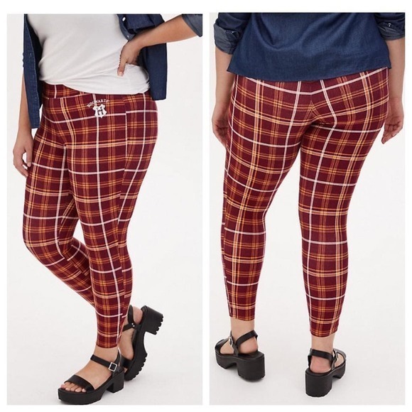 Torrid 1‎ (1X) New Burgundy Red/Yellow Harry Potter Hogwarts Plaid Punk Leggings - Picture 1 of 1
